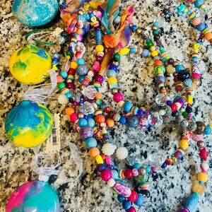 Hand Painted Mixed Media Garland & Hand Painted Shatterproof Ornament Lot